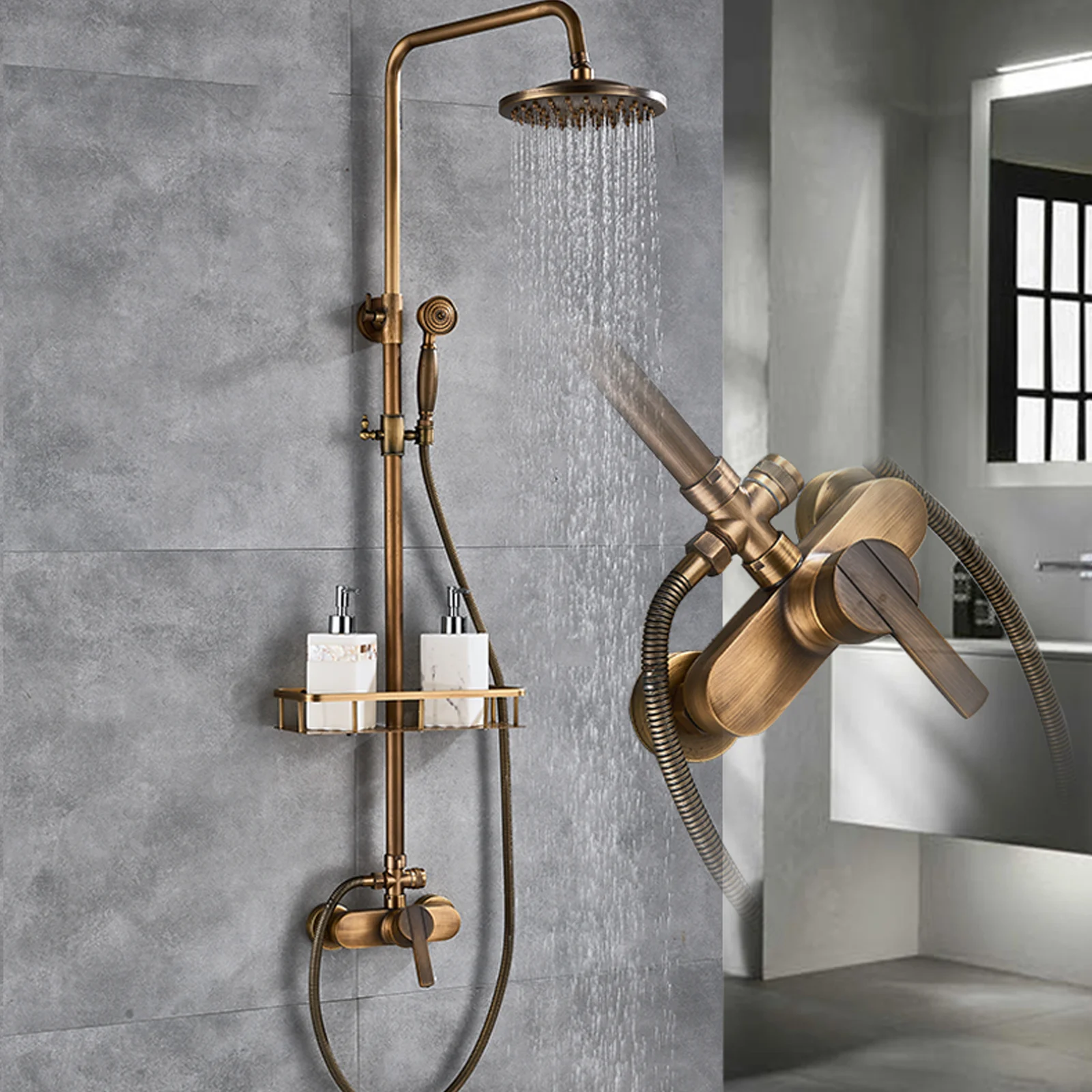 Stainless Steel Bathroom Faucet Three Holes 2.5KG Traditional Golden Shower Set