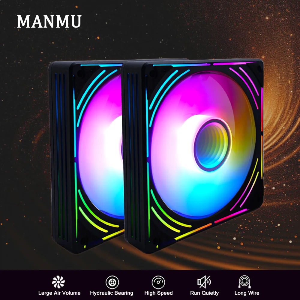 MANMU 12v Fan 120mm Computer Rgb Case Fans Gaming Cooling Cooler Fans Rgb 12V 4pin Pwm 5v 3pin Argb Desktop PC Case Cooler