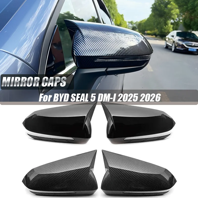 Gloss Black Side Mirror Cap For BYD SEAL 5 DM-i 2025 2026 Rearview Mirror Cover Horn Style
