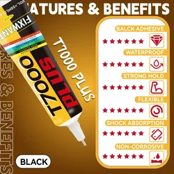 T7000 PLUS Glue Multipurpose Adhesive Rhinestone DIY Phone Screen Frame Epoxy Resin Sealant Black Liquid Glue T-7000 Gel