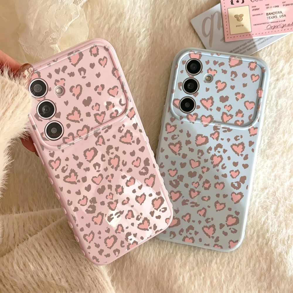 Heart leopard print Candy Color Phone Case for Samsung A36 A56 A54 5G A57 5G A37 A26 A37 A17 A07 A06 A05 Silicone Fashion Cover