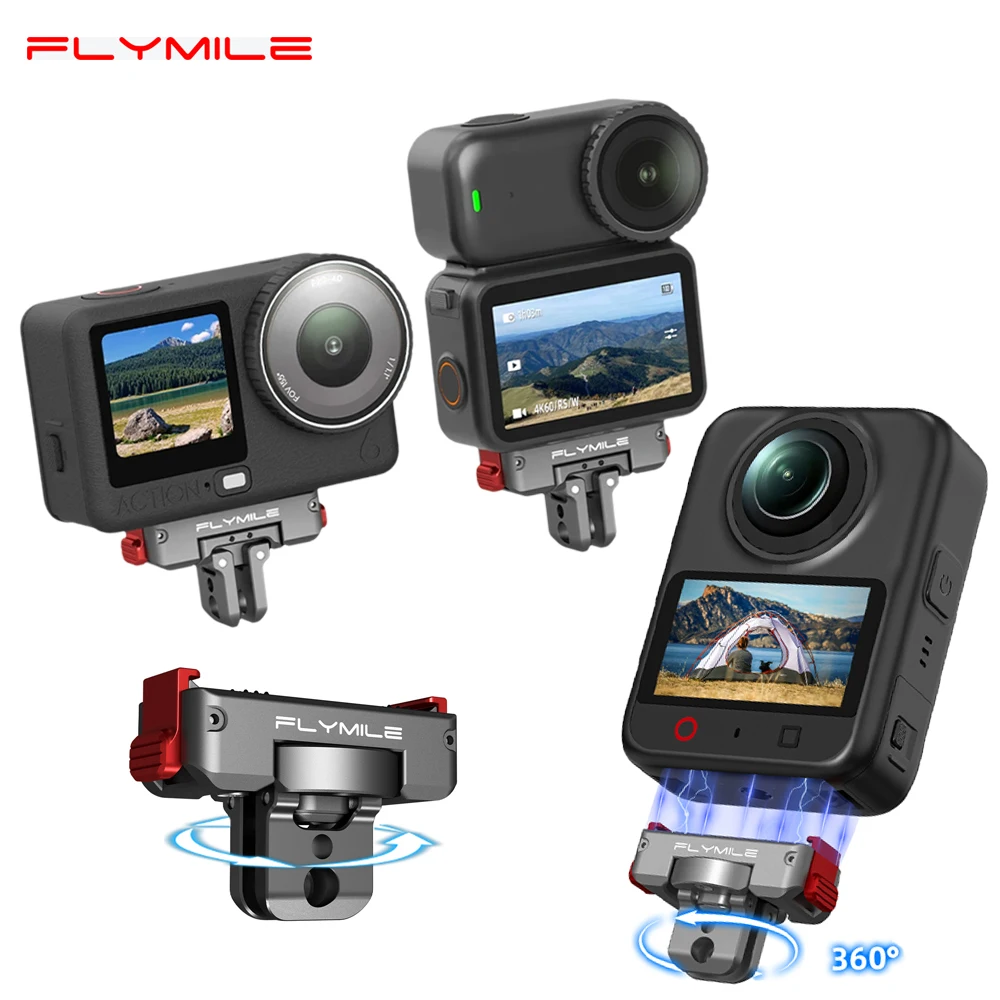Magnetyczny adapter szybkiego montażu do DJI OSMO360 II/Action 6/Nano, obrotowa podstawa z podwójnym zaczepem, metalowy uchwyt z gwintem 1/4", akcesorium do vlogowania — zdjęcie produktu 1