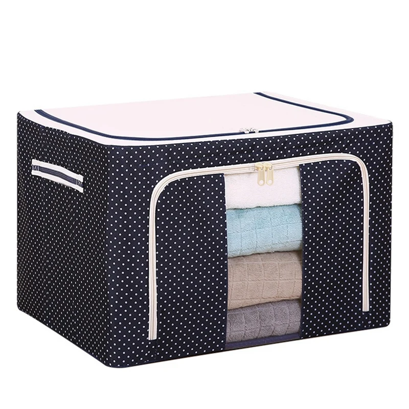 66L Oxford Fabric Clothing Storage Box Fabric Large Steel Storage Box With Steel Frame Folding Bag Clear Zipper For Clothes