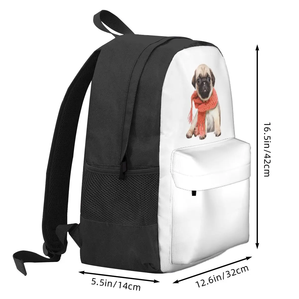 Winter Funny Fawn Pug Funny Dog Lover Student Backpack School Bag Hiking Travel Daypack for Men Women Bookbag Shoulder Bags