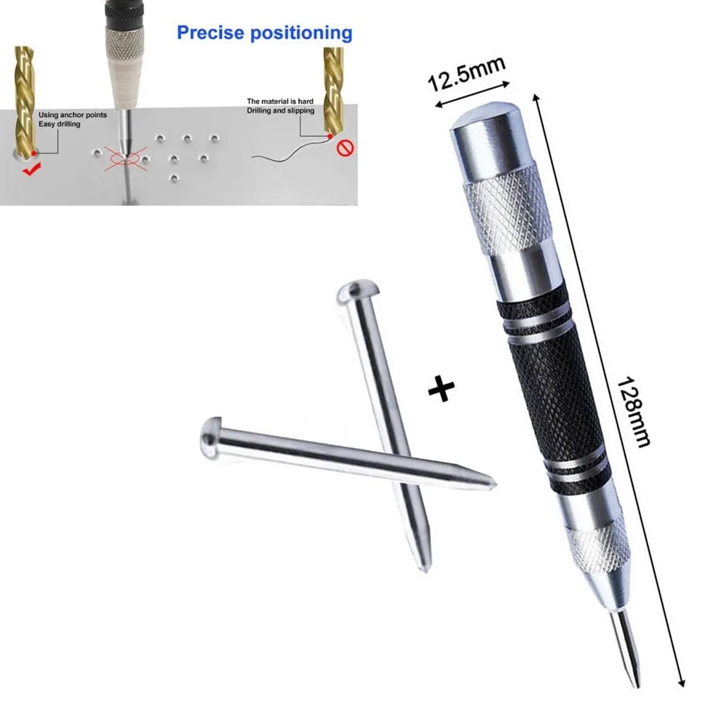 Automatic Center Punch Spring Loaded Woodworking Black+silver Carbon Steel+alloy Steel Dot Punch Tool Brand New