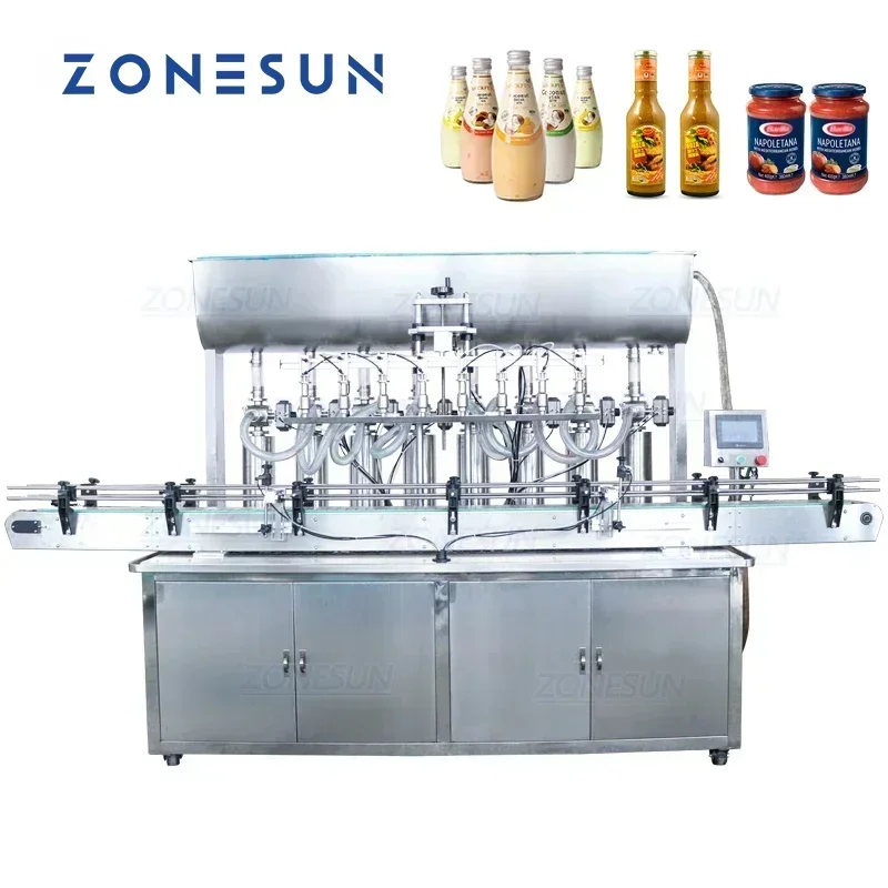 ZONESUN YT8T-8G آلة تعبئة أوتوماتيكية ذات 8 فوهات للمربى والكاري وصلصة السمسم والعصير وزجاجات المياه