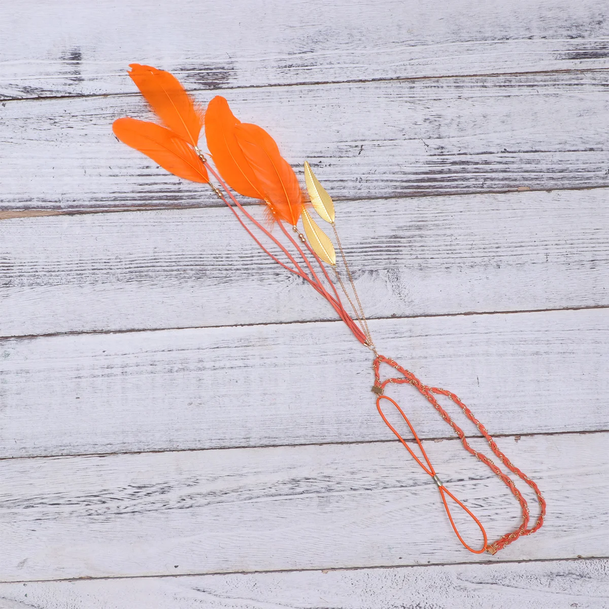 ورقة قلادة المنسوجة عقال ملون برتقالي سلسلة جديلة الشعر الأطواق رومانسية البوهيمي نمط التصوير مهرجان الحفلات
