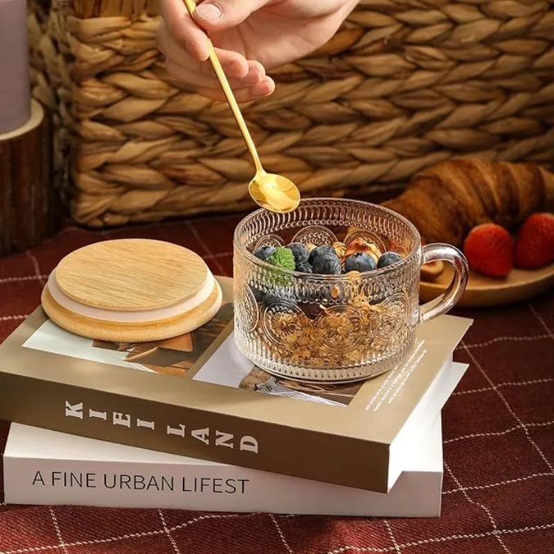 Sunflower Round Glass Big Belly Cup Household Breakfast Milk Oatmeal Lotus Root Starch Water Drinking Glass Mug