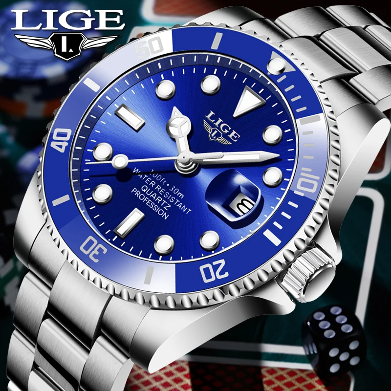 

Элитные мужские часы LIGE: модные деловые кварцевые наручные часы с водонепроницаемостью 30 м, светящимся циферблатом и стальным ремешком. Отличный подарок для мужчин.