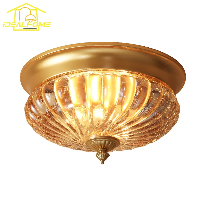 

American Country Round Glass Ceiling Light LED E27 Gold/Black Modern Light Fixtures Corridor Entrance Balcony Aisle Bedroom Cafe