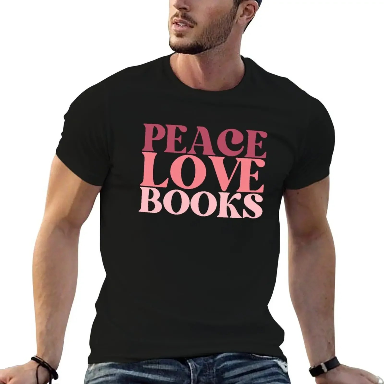 Peace Love Books pink retro vintage lettering T-Shirt anime stuff blanks heavyweights vintage t shirt men