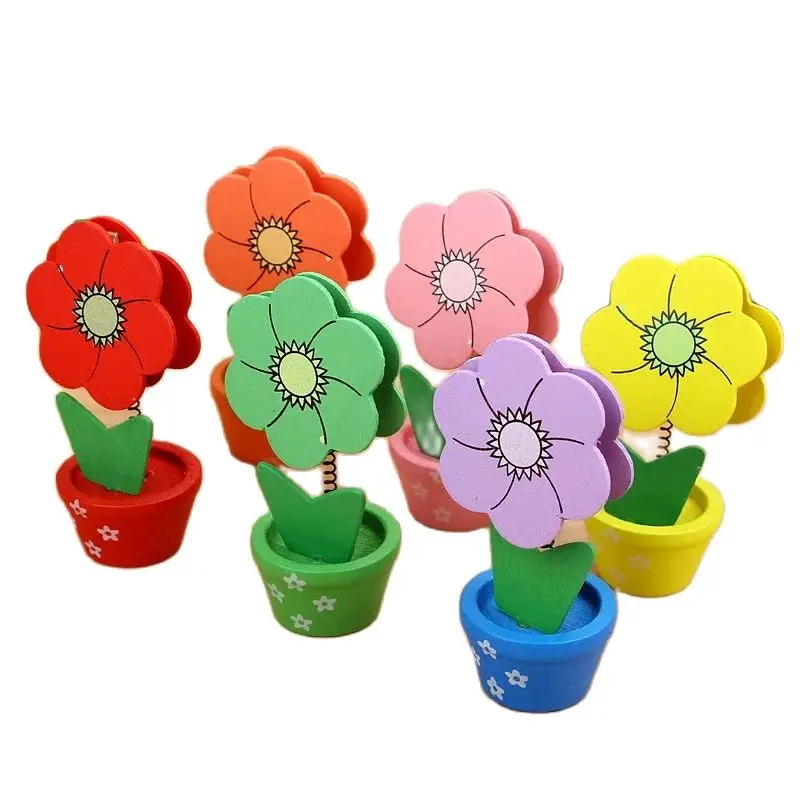 6 pcs set Cartoon Woody Flowers Contacts Memo Clip Message Clip Photo Tray Wooden Crafts Wholesale Supply image 3