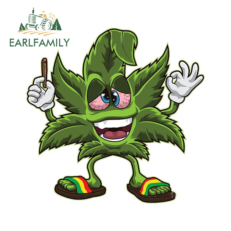 EARLFAMILY Cartoon Car Sticker Skateboard Guitar Sticker Leaf Hemp Stickers Cannabis Laptop Decal Rear Windshield Decoration