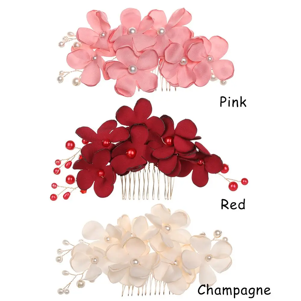 Accessori per pettine a forcina per capelli con fiore romantico rosso/rosa/Champagne per damigella d'onore da sposa