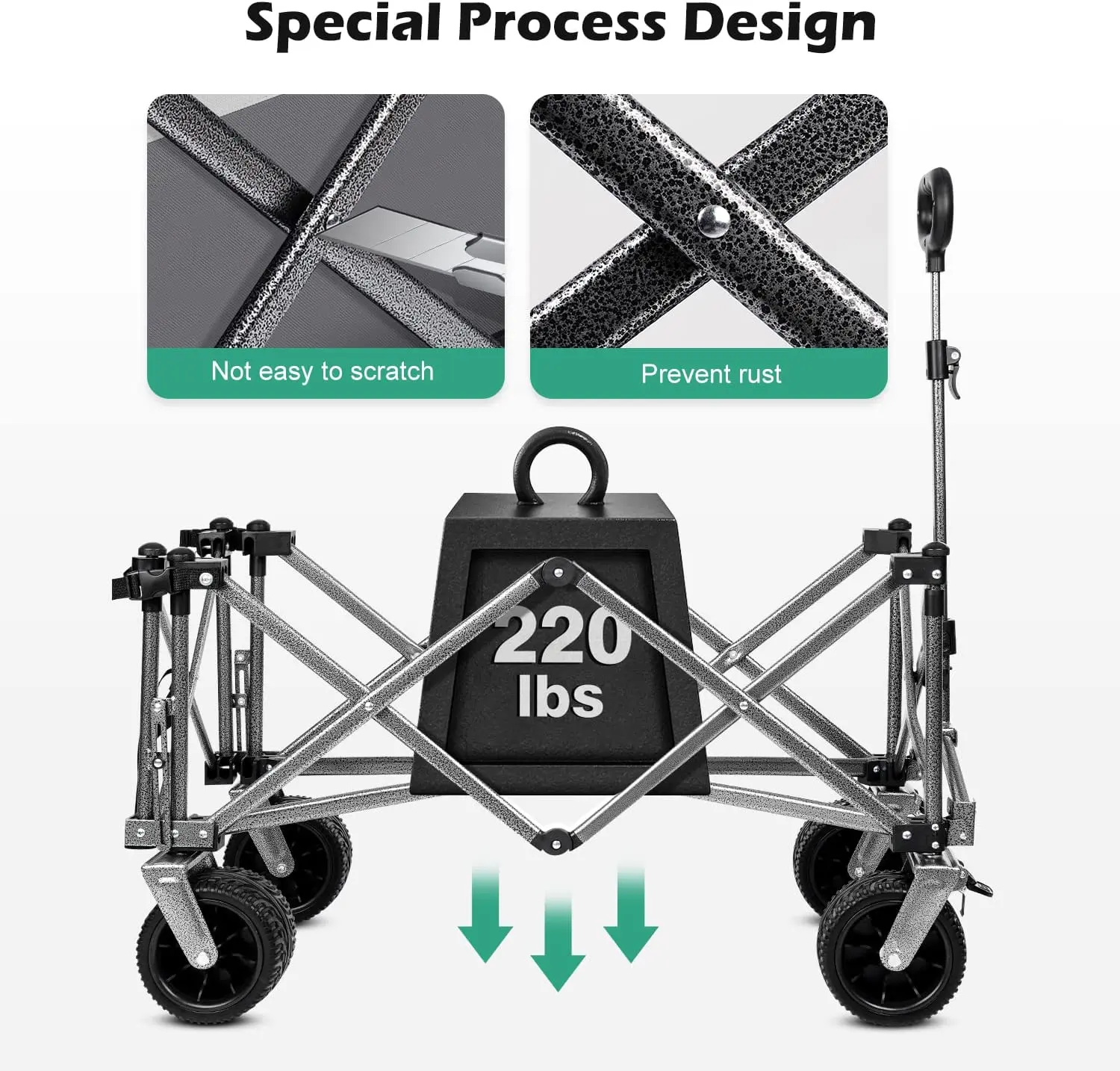 Folding Camping Beach Trolley Cart with Rear Opening , Collapsible All Terrain Wide Wheels With Brakes