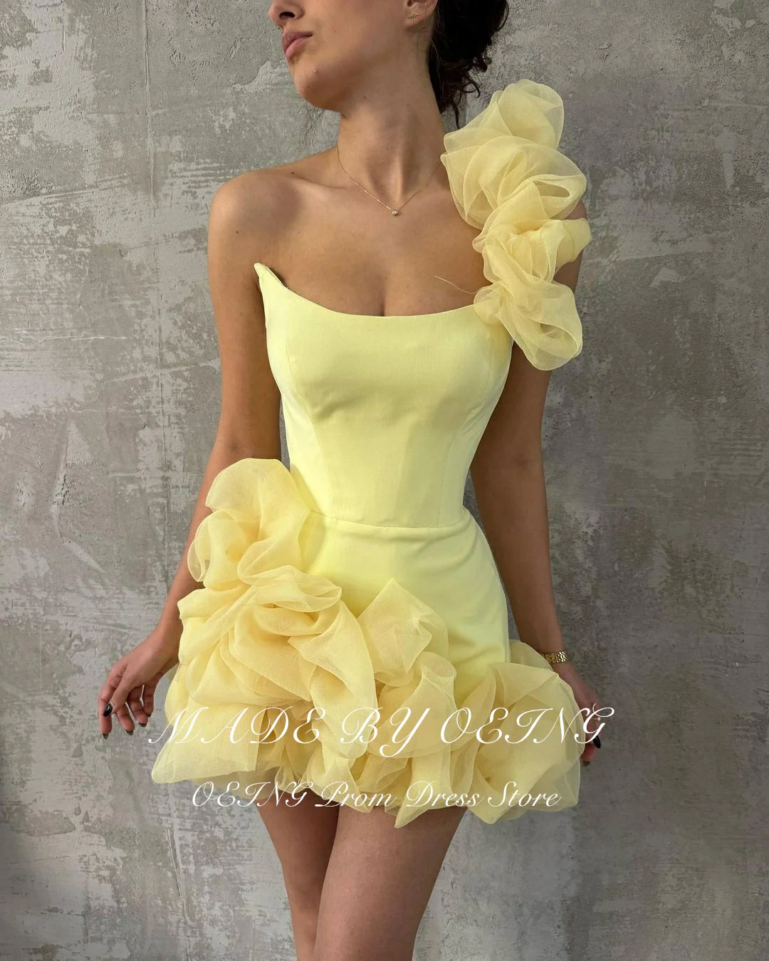 OEING Hoco Prom Dress Elegant Flowers Ruffles Short Party Dresses One Shoulder Homecoming Dress Vestidos De Fiesta Customized