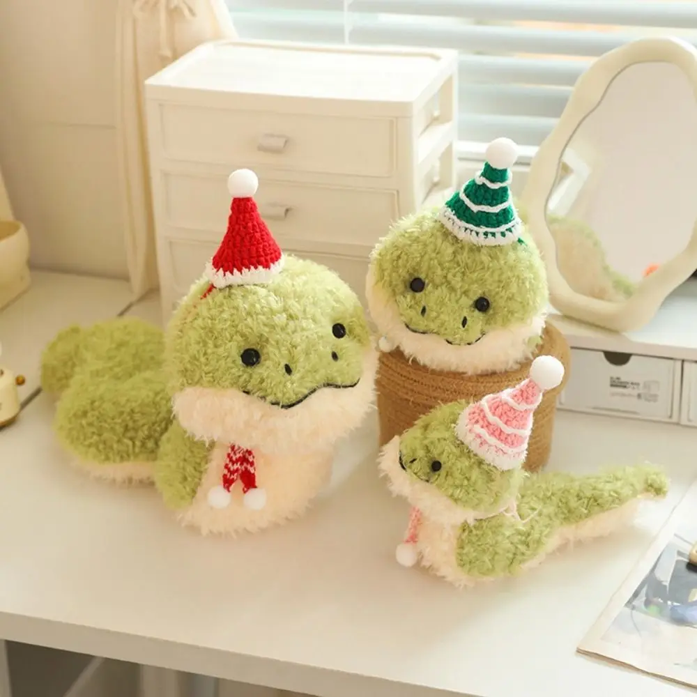 With Scarf and Hat Cartoon Snake Plush Toy Green Snake Curly Hair Soft Snake Plush Doll Simulation Little Animal Plush Pillow