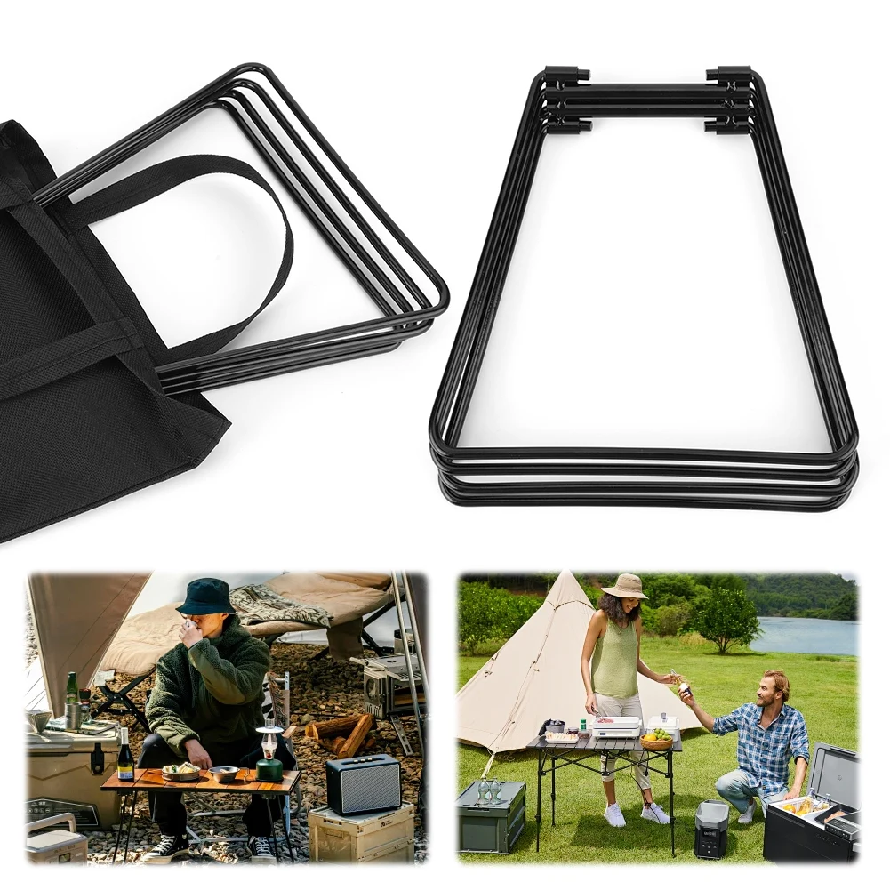 Camping Foldable Metal Stand Portable Aluminum Alloy Box Stand Carbon Steel Organizer Box Folding Stand for Travel Cooking