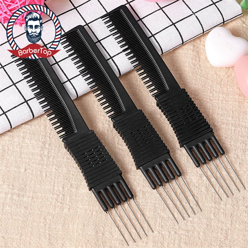 

Carbon Lift Teasing Combs with Metal Prong Anti Static Dyeing Insert Hairdresser Brush with Stainless Steel Lift Styling Tools