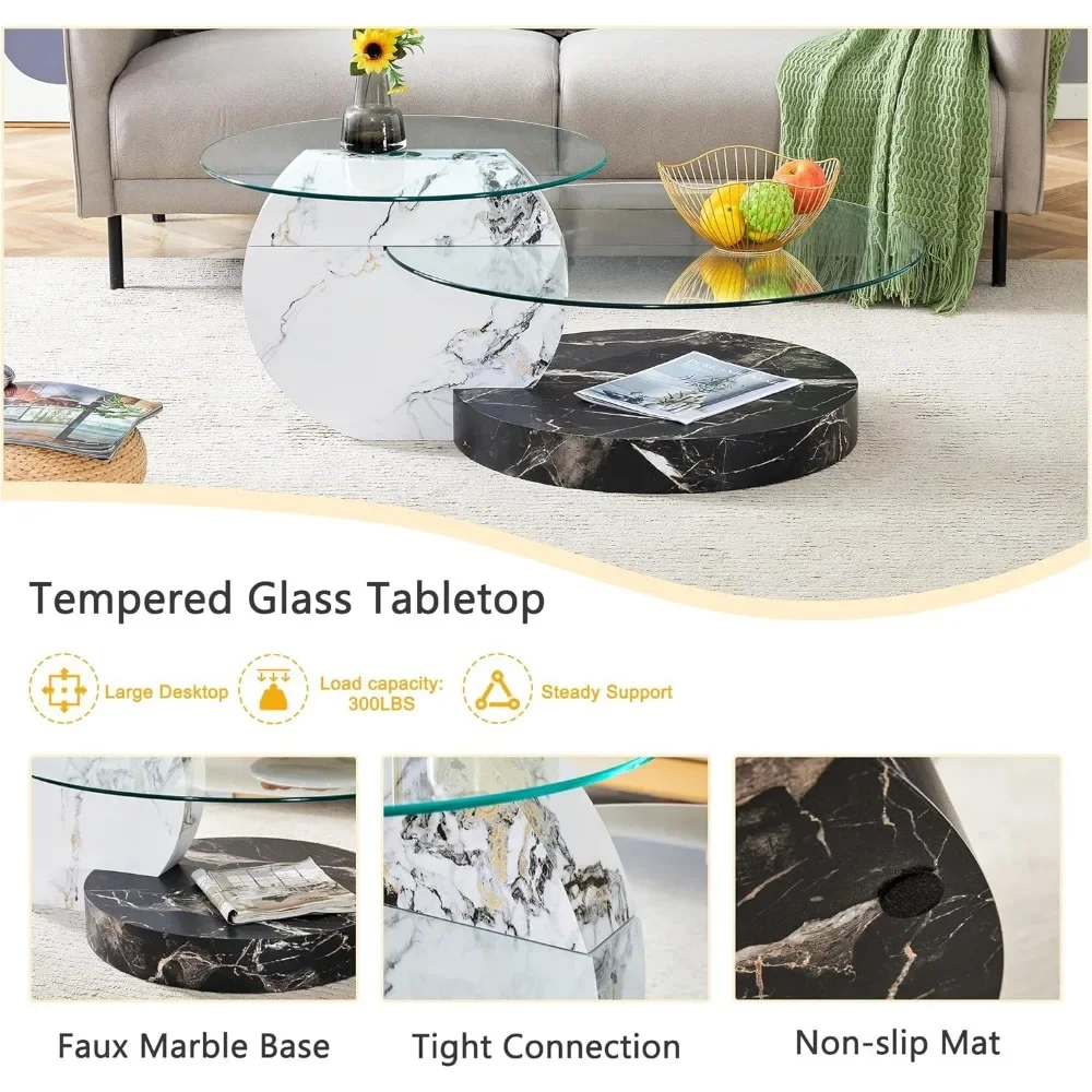 Glass Coffee Table,Modern Round Coffee Tables,42 Inch Wood Coffee Table for Living Room Rustic Circle Center Cocktail Table