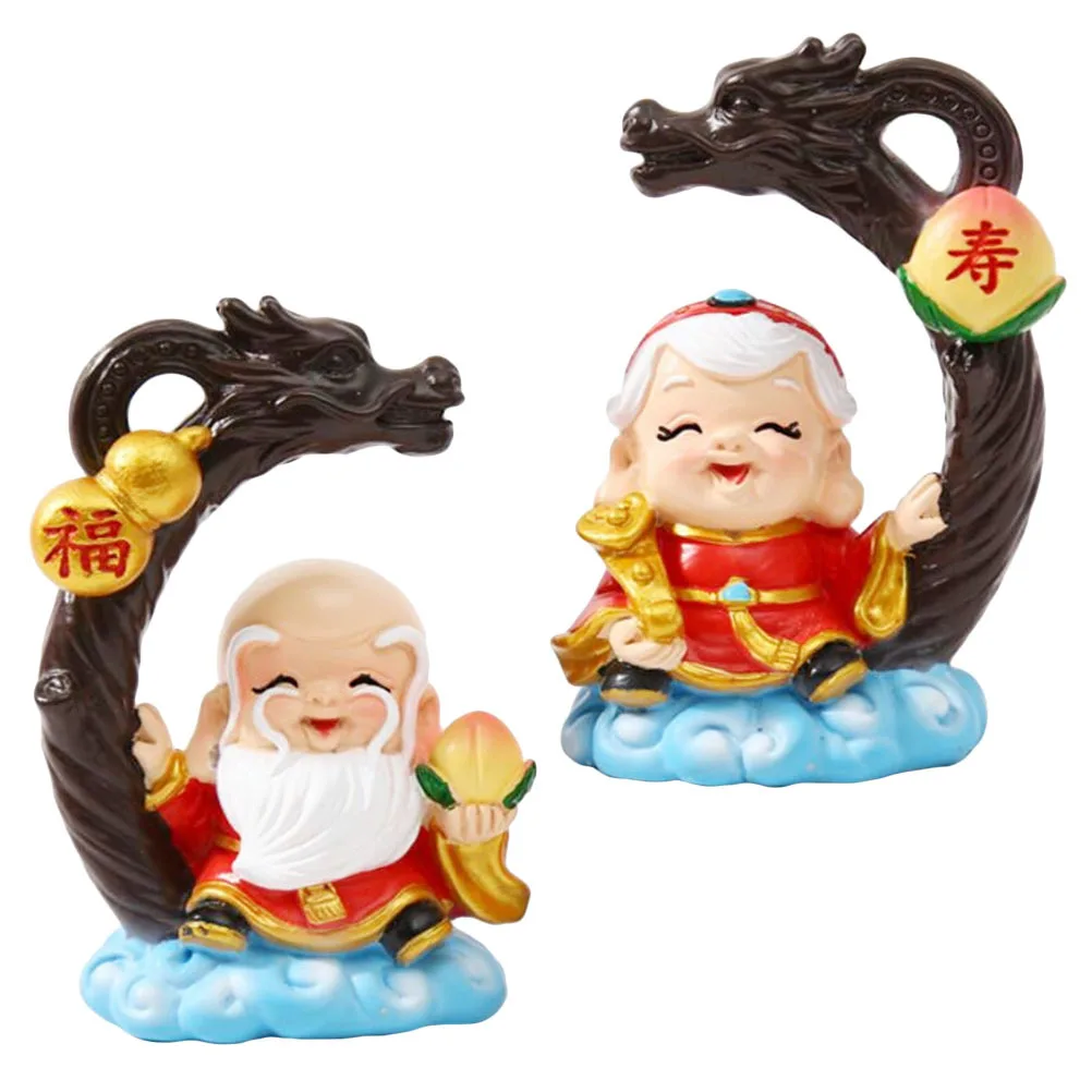 

2 pcs Grandpa Grandma Longevity God Resin Decoration Birthday Party Centerpiece Chinese Blessing Tabletop Ornament Anniversary