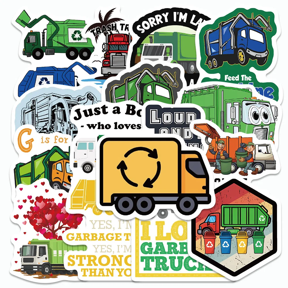 

50PCS Garbage Truck Stickers Environmental Protection Decals For Cup Fridge Suitcase Notebooks Skate Graffiti Stickers Toy