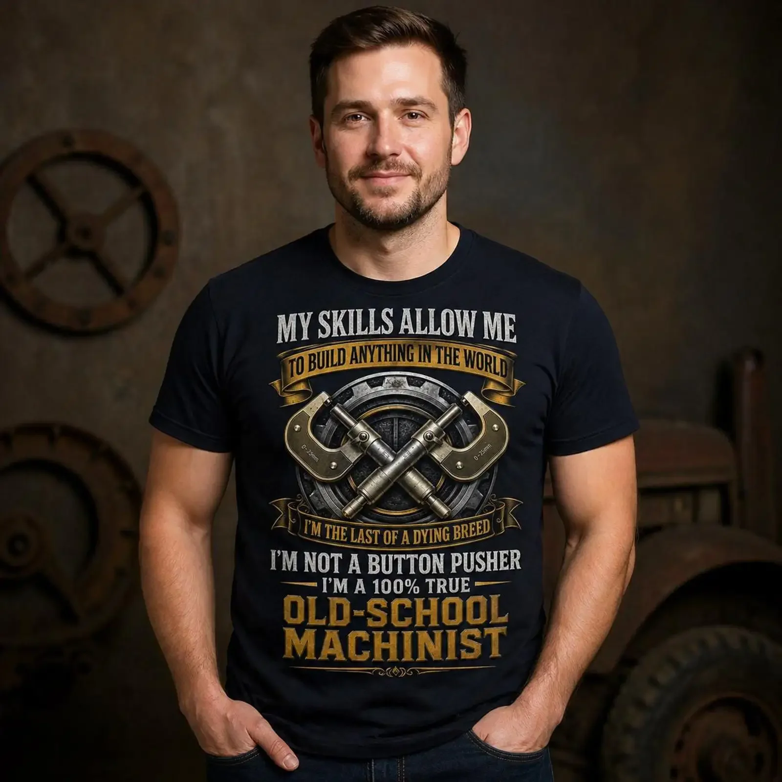 Old School Machinist T Shirt Vintage Mechanic  vintage Washed Casual Soft graphic homme Unisex Versatile Comfortable fashion