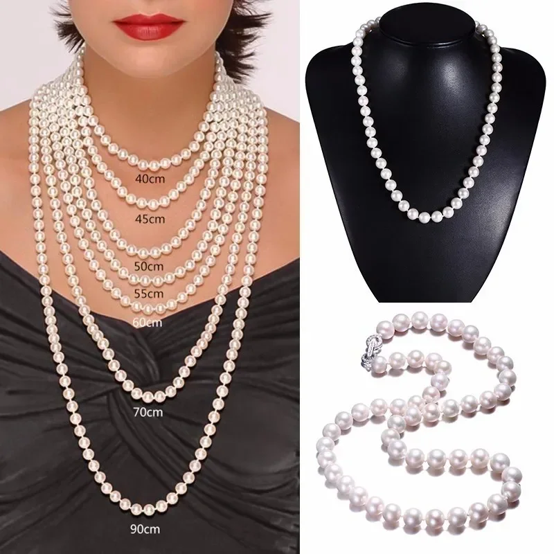 YWYC High Quality 100% Natural Freshwater Pearl Necklaces for Women 8-9mm Pearl Jewelry Gift Wedding Anniversary Party Wearing