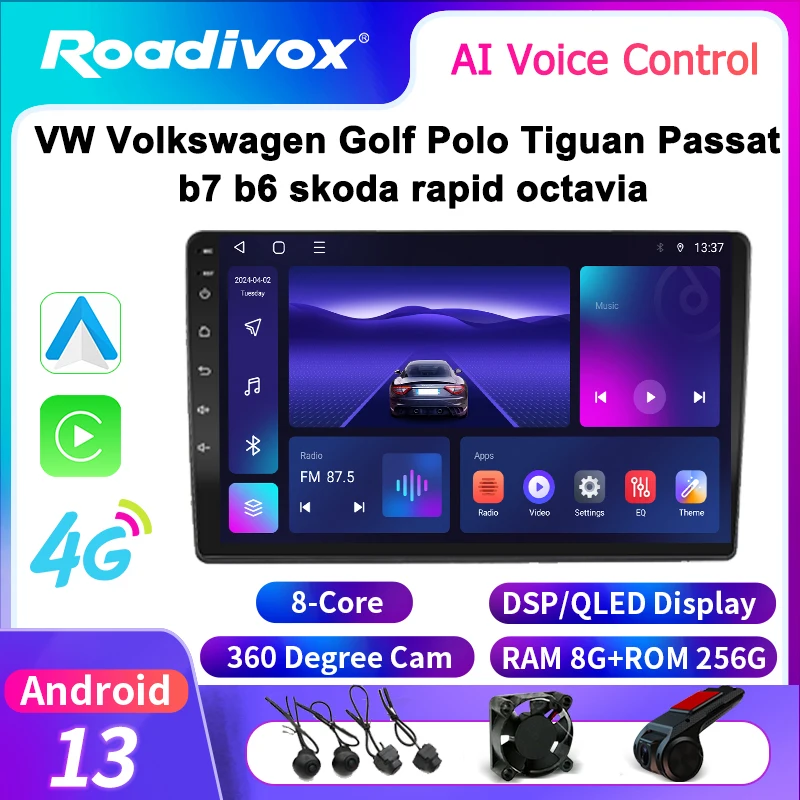 

roadivox Android car radio for VW Volkswagen Golf Polo Tiguan Passat b7 b6 skoda rapid octavia tape recorder carplay