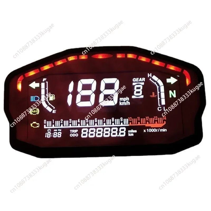 Digital Motorcycle Speedometer LED Dashboard Speed Adjustable 1-6 Speed Water Temperature Oil Quantity Meter 2- 4 Cylinders