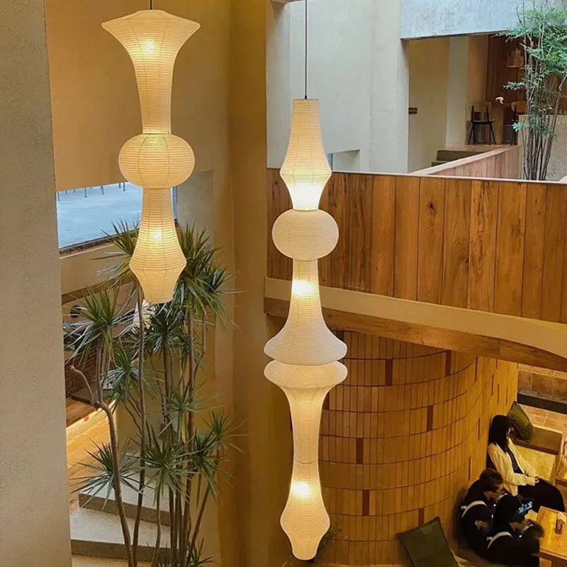 

Лестничная лампа в японском стиле в стиле ретро, люстра ваби-саби, пустая лестница для выставочного зала, рисовая бумага для проживания в семье