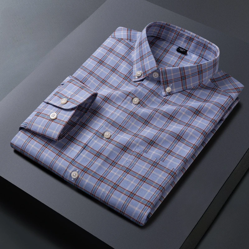 New in shirt 100%cotton oxford long sleeve shirts for men casual plaid tops slim fit soft designer striped clothes