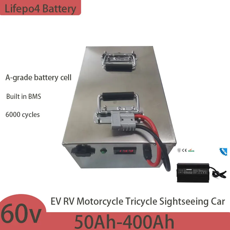 

Новый аккумулятор Lifepo4 60 В, 50 Ач, 80 Ач, 100 Ач, 150 Ач, 200 Ач, 240 Ач, 300 Ач, 400 Ач, для 3 кВт, 6 кВт, EV RV, мотоцикла, трехколесного велосипеда, экскурсионного автомобиля