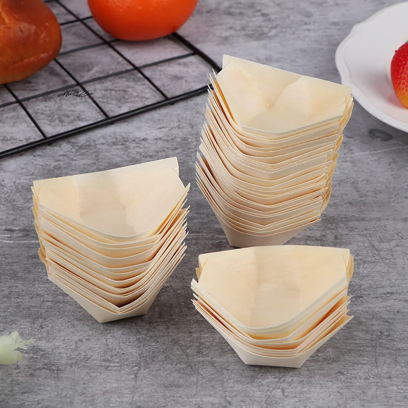 50 قطعة قوارب خشبية السوشي سلطة وعاء حلوى المتاح تخدم الصواني صديقة للبيئة خشبية السوشي قارب لوحات لتقديم الطعام الطرف #4