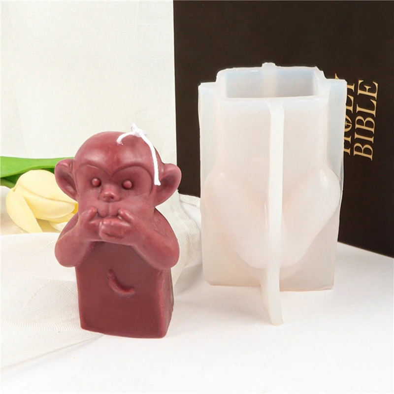 SEWS-3D Monkey Scented Candle Mold, Animal Shape Silicone Mold With Expressions, Craft DIY Mold, Candle Making Supplies