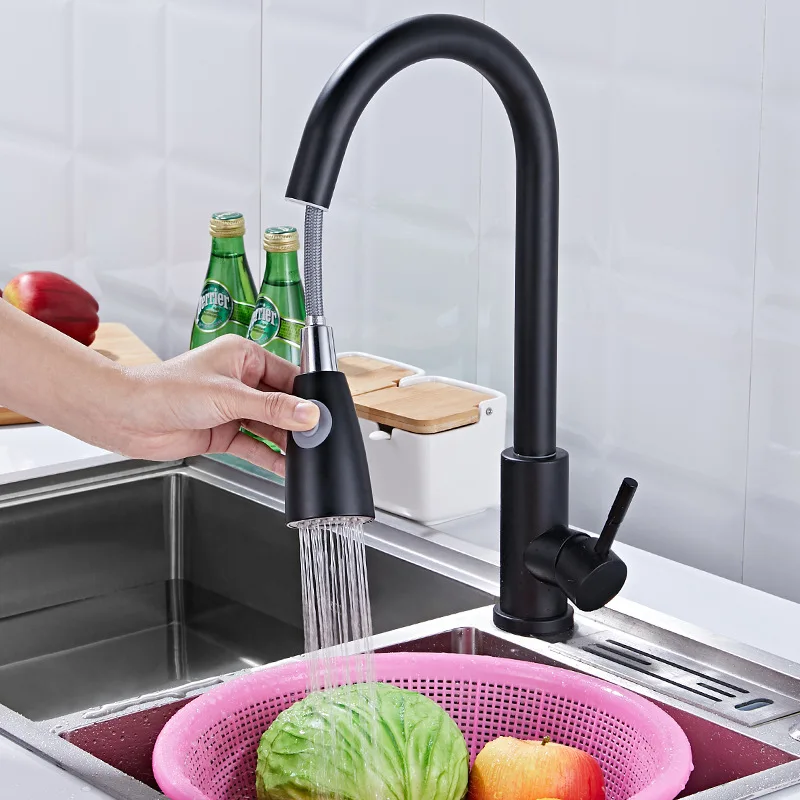 

GEGVE 304 Stainless Steel Pull Out Spout Kitchen Faucet Rotatable Faucets Black Mixer Hot and Cold Water Taps Sprayer Brushed