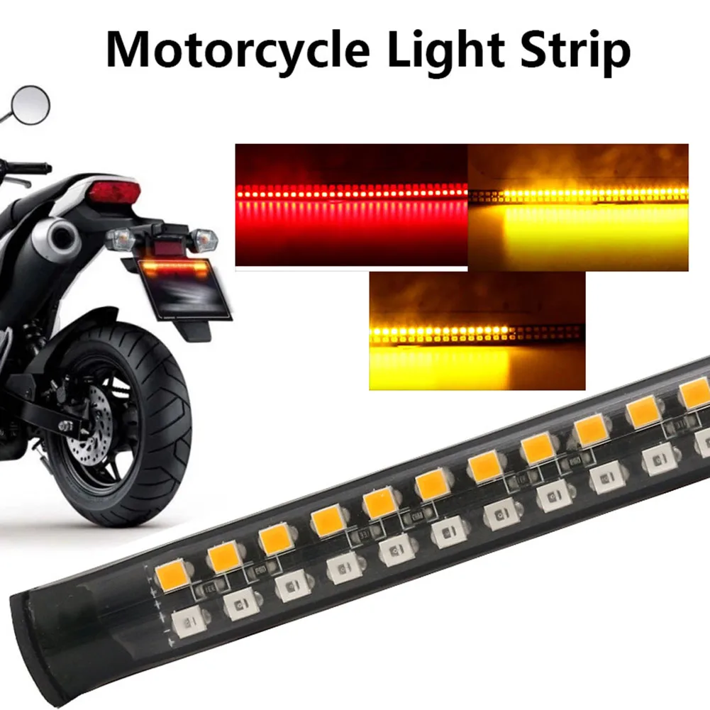 For Motorcycle Lighting Flexible Brake Light Strip LED Brake Light 20cm Length Dual Color Red/Amber Silicone Material