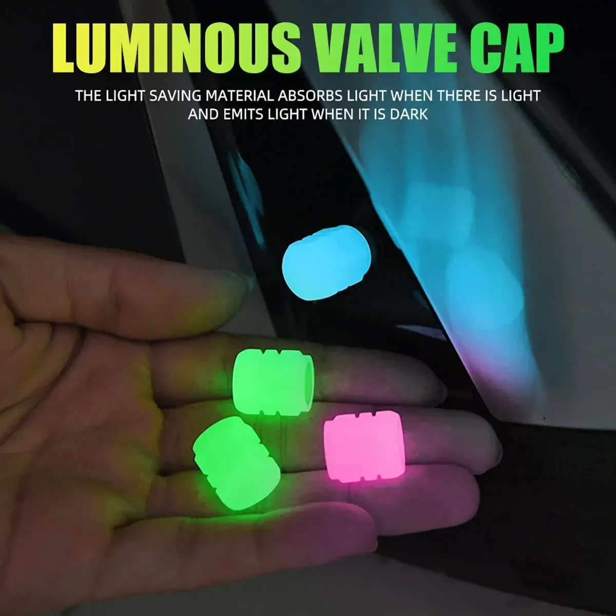 10PCS Luminous Valve Caps Dustproof Fluorescent Night Glowing Car Motorcycle Bike Tyre Hub Tire Air Valve Cap Universal Cap Deco