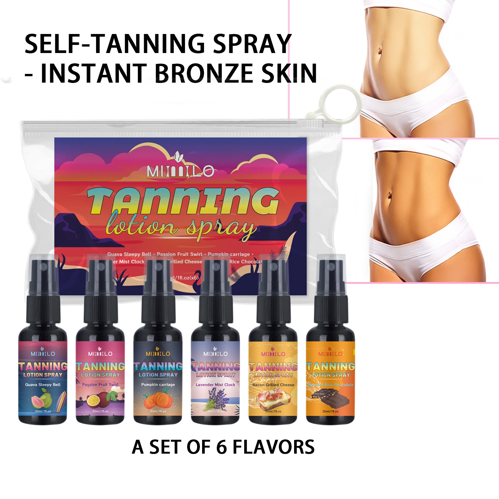 6PCS Waterproof Instant Self Tan Spray Set! Hot Sale, Long Lasting Fake Tan, No Sun Needed, 6 Scents