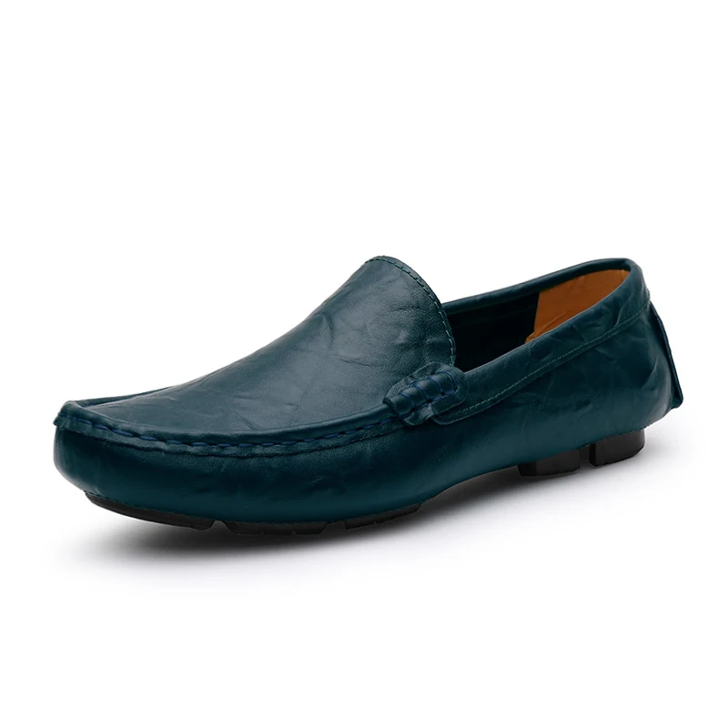 Duży rozmiar 48 49 50. Męskie skórzane buty Casual Slip On Męskie buty do jazdy samochodem Miękkie wygodne Czarny Niebieski Wiosna Lato