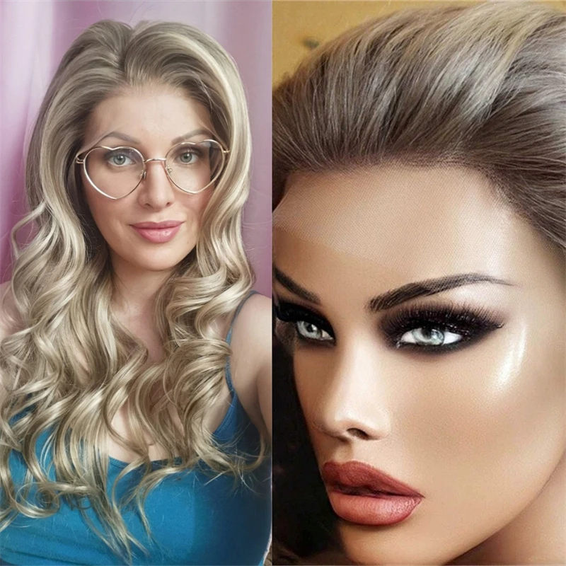 

Высокое качество 13x4 Ombre кремово-русый с коричневыми полосками HD парик Мягкий натуральный синтетический парик фронта шнурка Оптовая цена завода