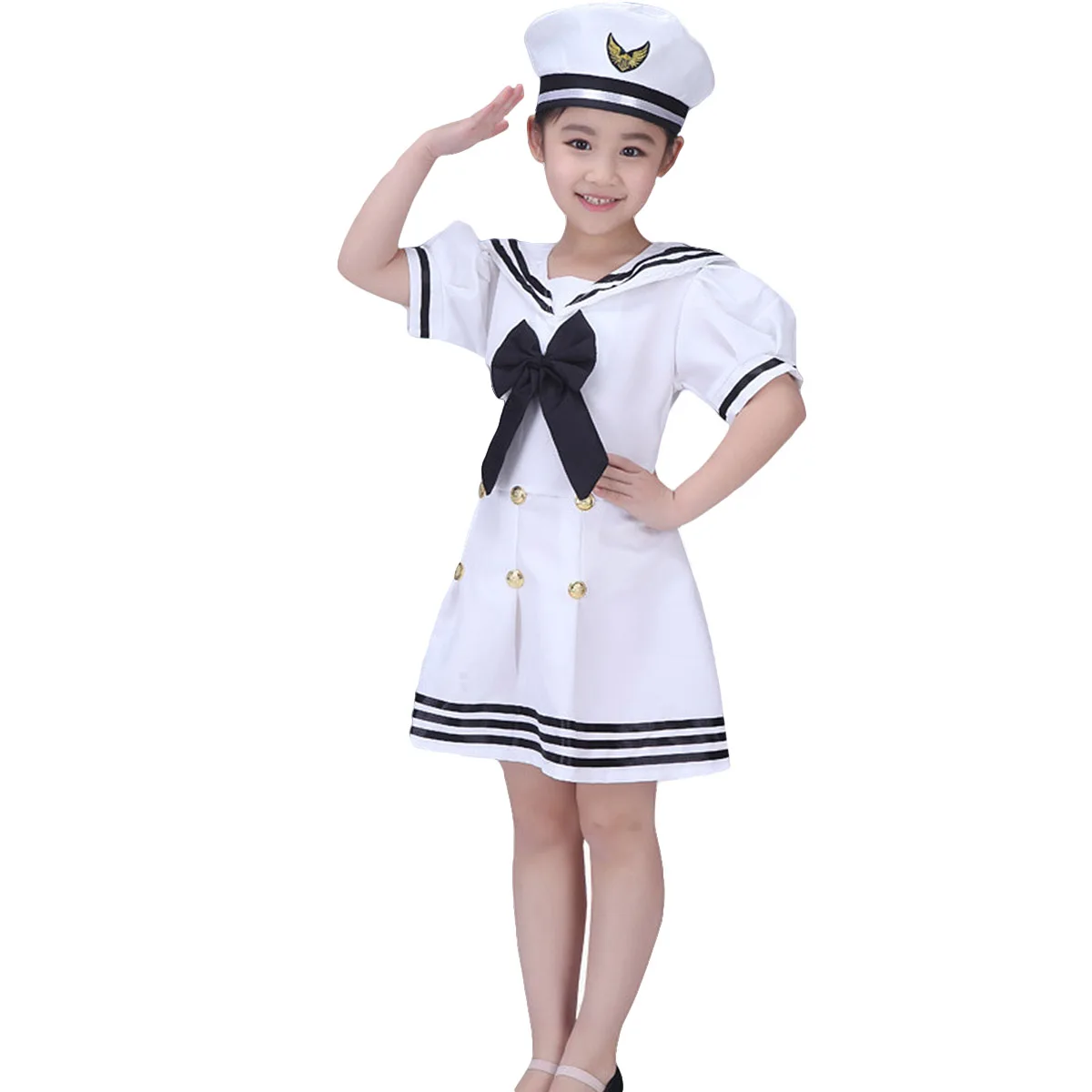 

White Navy Uniform for Girl Kids Marine Costume Performance Outfits Trendy Schoolwear Party Cosplay Skirt Dress