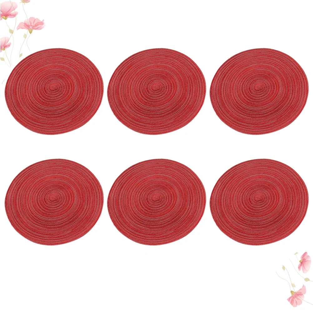 6pcs Round Braided Placemats Non-Slip Heat Insulation Coasters Table Mat Cup Pad Bowl Protector Set Home Cafe Decoration