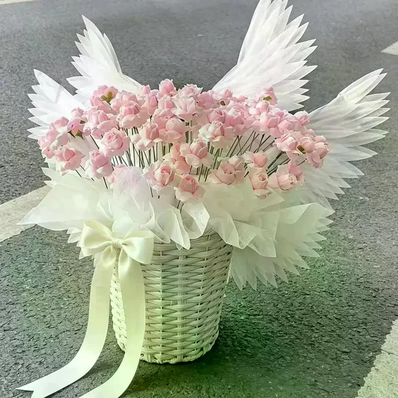 Electric Openable Angel Wings Bouquet Decor Pearl Cotton Valentine DIY Handcraft Material Pack Flower Ornament Supplies