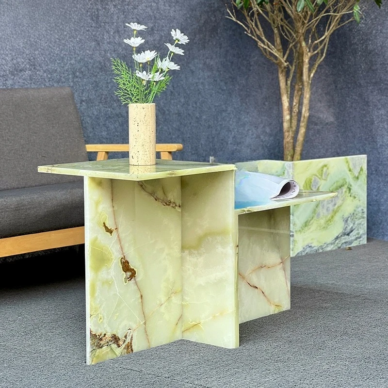 

Round marble edge few corners wood grain cream wind coffee table sofa side table living room bedroom bedside table