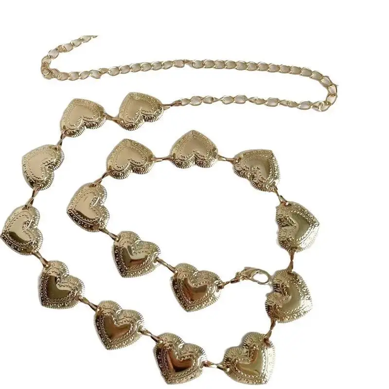 Cinturón Vintage para mujer, cinturón metálico con cadena de corazón de amor, cinturón de cadena con borlas, joyería decorativa para el cuerpo de Metal para mujer