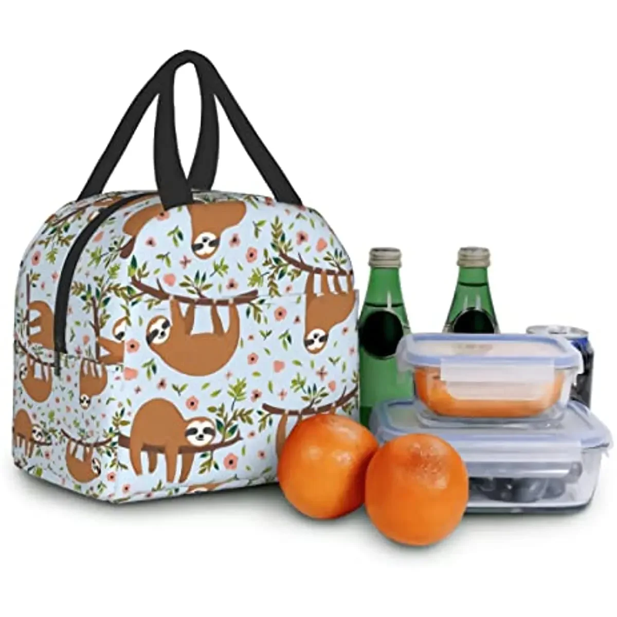 Schattige Luiaard Lunchbox Voor Kinderen Meisjes, Cartoon Dier Bloemenbomen Geïsoleerde Lunchbox Bento Draagtas Voor Tieners Terug