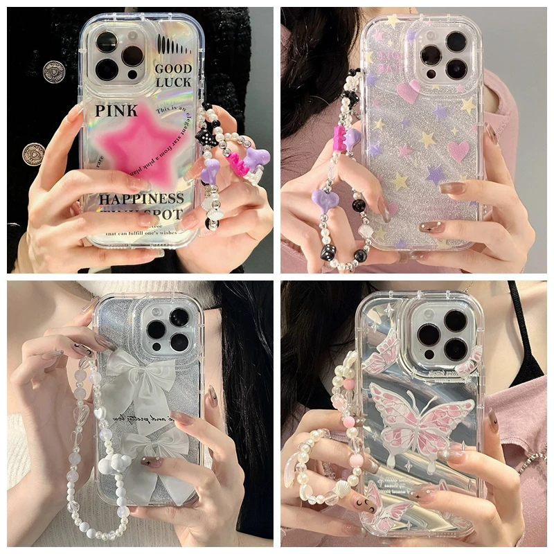 Phantom Pattern Phone Case For iPhone 15 14 Plus 13 12 Pro Max 11 XR XS Max 7 8 Plus Fashion Laser Film Soft Cover with Lanyard