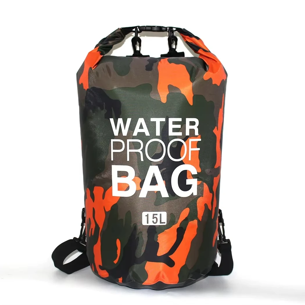 Saco Seco Portátil Camuflado Impermeável para Rafting e Mergulho 2/5/10/15/20/30L, Bolsas de Natação Revestidas em PVC para Trekking em Rios