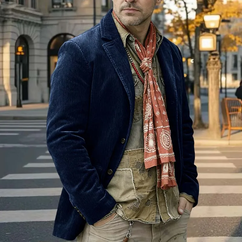 Abito da uomo in velluto a coste Blazer Abbigliamento da lavoro casual vintage Giacca da uomo d'affari slim fit con risvolto Cappotto da sposo su misura